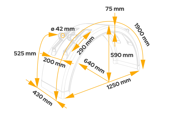 Φτερό για ρυμουλκούμενο 19,5-22,5" DOMAR DK2975, θόλος τροχού 1250/430mm με βάσεις στήριξης