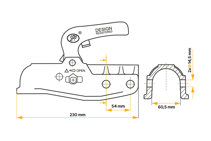 Ρυμουλκούμενο STEELPRESS BC-3500E-00-02+SD με μπάρα ρυμούλκησης από χυτοσίδηρο 60,5 mm