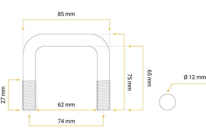 Τετράγωνο u-μπουλόνι M12 65/62/65