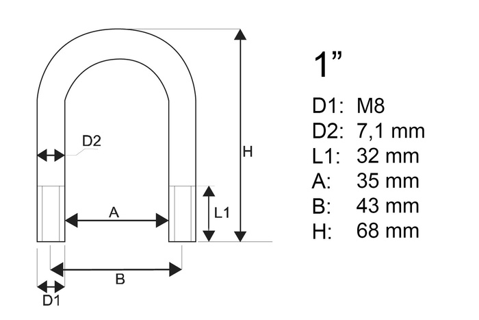Μ8 στρογγυλός σφιγκτήρας με παξιμάδια και ροδέλες 35/68