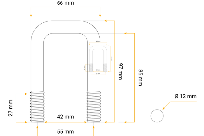 Τετράγωνος σφιγκτήρας DROMET τύπου C με παξιμάδια και ροδέλες M12 85/42/85