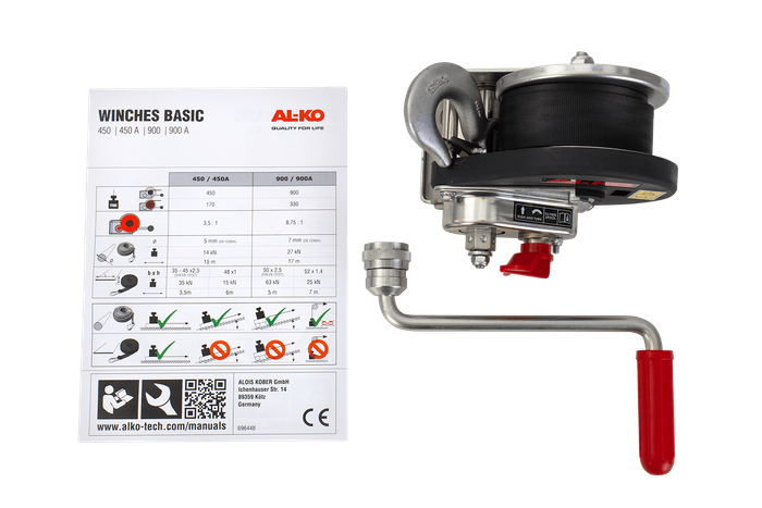 Βαρούλκο, βαρούλκο χειρός για ρυμουλκούμενο φορτηγό AL-KO 450kg με ιμάντα 6m, φρένο και αυτόματο ξετύλιγμα
