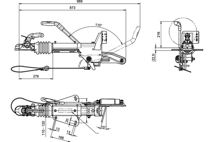 Συσκευή υπέρβασης KNOTT KF27B με κοτσαδόρο K27A για ρυμουλκούμενο 2700 kg με ράβδο έλξης τύπου V και στήριγμα τροχού στήριξης
