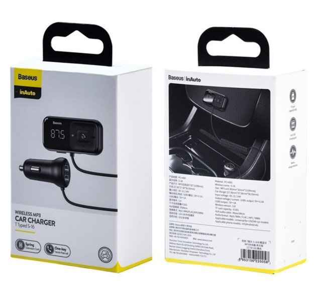 Πομπός FM BASEUS T τύπου S-16 bluetooth 5.0 MP3 + φορτιστής αυτοκινήτου 2x USB