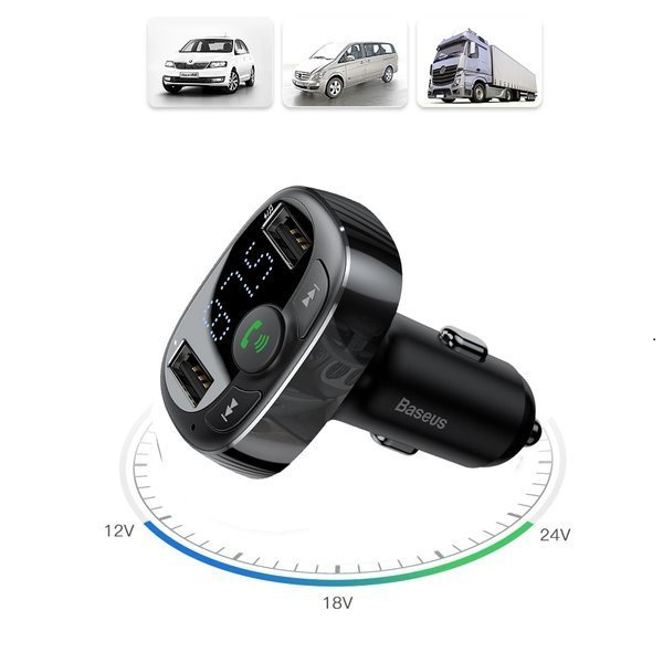 Πομπός bluetooth 4.2 MP3 τύπου FM BASEUS T + 2x USB 3.4A φορτιστής αυτοκινήτου