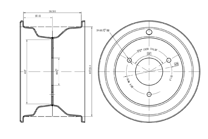 Ζάντα UNITRAILER από χάλυβα μαύρη 4.5ATx7" 3x90 ET:-1.8