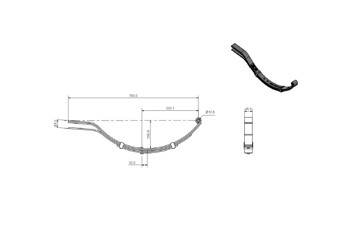 Ελατήριο 4 φύλλων για ρυμουλκούμενα 76,5 cm 375 kg