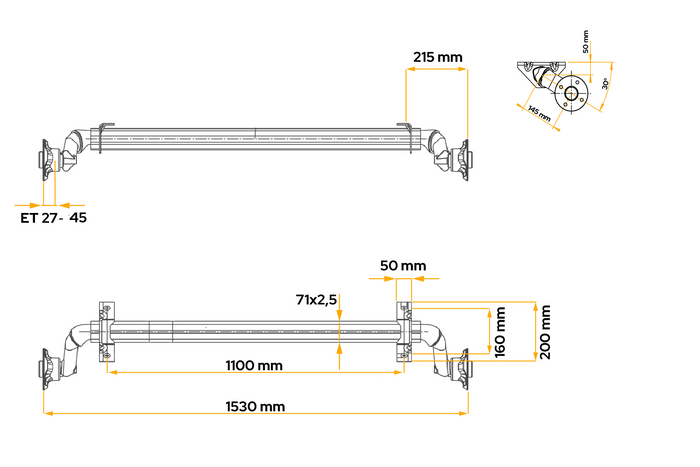 Άξονας χωρίς φρένα AL-KO OPTIMA για ρυμουλκούμενο 750kg 1100mm 1530mm 4x100