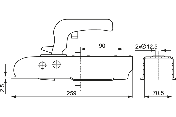Κοτσαδόρος STEELPRESS ZSK-0750J για ρυμουλκούμενο 750 κιλών με τετράγωνη ράβδο έλξης 70 χλστ.