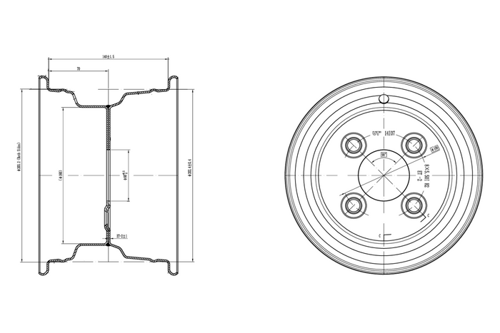 Χαλύβδινη ζάντα UNITRAILER 5.5Ix8"H2 4x100 ET:-2