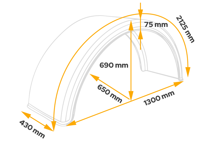 Φτερό για τρέιλερ 19,5-24,5" DOMAR DK1680, θόλος τροχού 1300/430mm