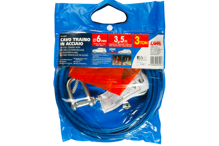 Σχοινί ρυμούλκησης με κρίκους Σχοινί από χάλυβα LAMPA 3,5m/6mm/3t μπλε