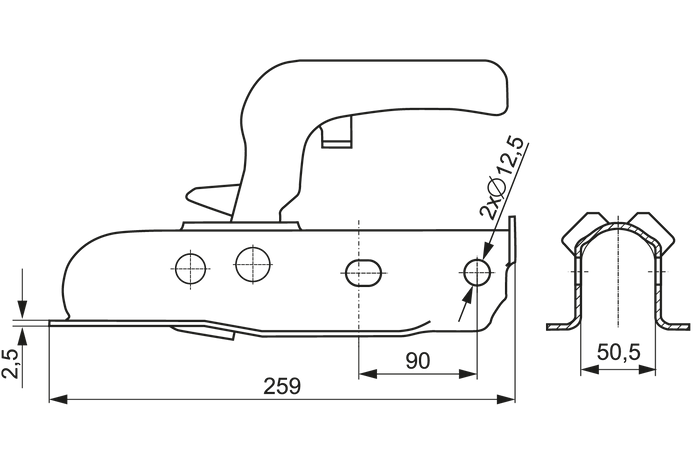 STEELPRESS ZSK-0750C μπίλια κοτσαδόρος για ρυμουλκούμενο 750 κιλών με σωληνοειδές ράβδο έλξης 50 mm