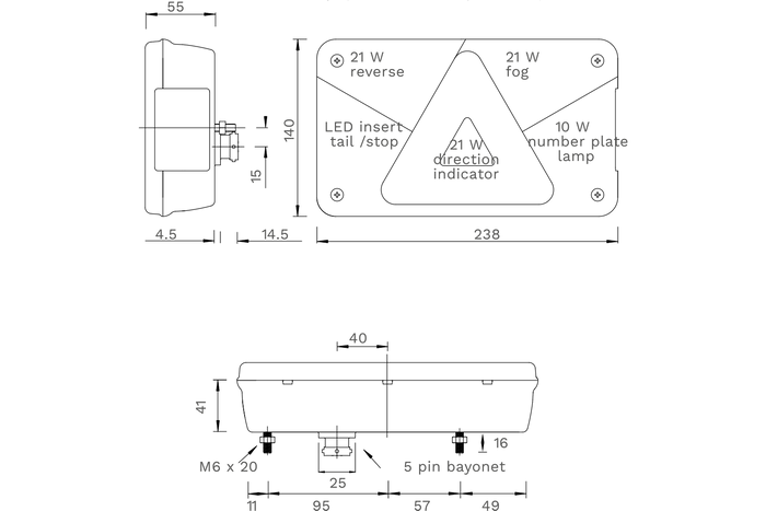 Πίσω φανός LED ASPÖCK Multipoint V, 6 λειτουργιών, αριστερά