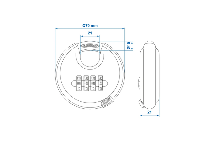 Στρογγυλό λουκέτο με κλειδαριά συνδυασμού ProPlus 341317 λουκέτο με κωδικό 70mm