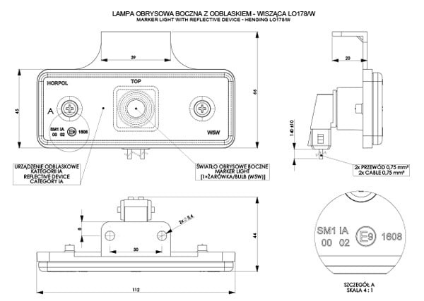 HORPOL LO 178/W λάμπα μαρκαδόρου γενικής χρήσης με κρεμάστρα