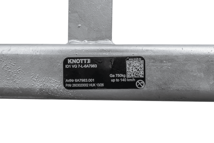 KNOTT VG7-L άξονας χωρίς φρένο για ρυμουλκούμενο 750kg 1125mm 1615mm 4x100