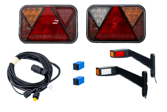 Σετ φώτων: FRISTOM FT-270 πίσω φώτα LED + FRISTOM FT-145 LED πλαϊνά φώτα σήμανσης + MANTES 4,4 m λουρί 7-PIN