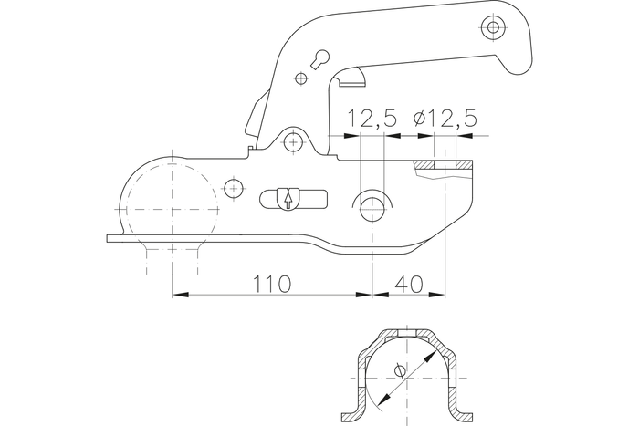 WINTERHOFF WW13-N σφαίρα κοτσαδόρου για ρυμουλκούμενο 1500 κιλών με σωληνοειδές ράβδο έλξης 45 mm