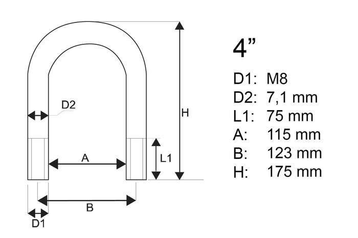 Μ8 στρογγυλός σφιγκτήρας με παξιμάδια και ροδέλες 115/175