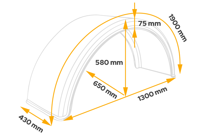 Φτερό για τρέιλερ 19,5-22,5" DOMAR DK1675, θόλος τροχού 1300/430mm