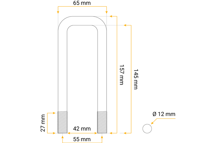 Τετράγωνο u-μπουλόνι M12 145/42/145