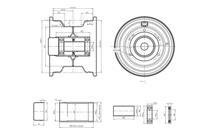 Ζάντα UNITRAILER από χάλυβα 4.5Ax6"H2 3x96 με ρουλεμάν 6205-2RS