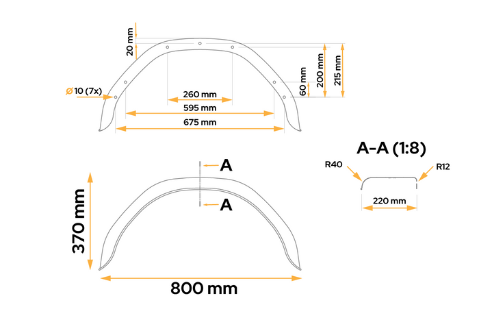Φτερό τρέιλερ 15-16" DE HAAN HMHR2280 θόλος τροχού 800/220mm