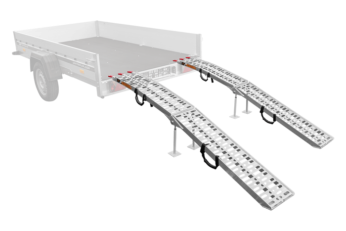 UNITRAILER ALR003 πτυσσόμενες ράμπες αλουμινίου για ρυμουλκούμενα 221cm 680kg με ιμάντα και στήριξη, σετ 2 τεμαχίων