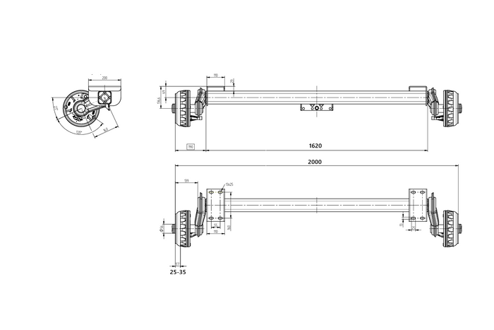 Άξονας φρένου KNOTT P11359.014 VGB13 για ρυμουλκούμενο σκάφους 1350kg 1500mm 2000mm 5x112