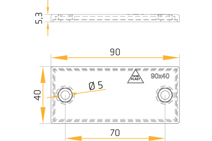 Σετ: τέσσερις κίτρινοι ορθογώνιοι ανακλαστήρες 90x40 mm με τρύπες