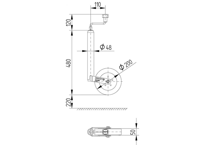 Τροχός στήριξης TK48 KNOTT 4802819X 150kg 48mm