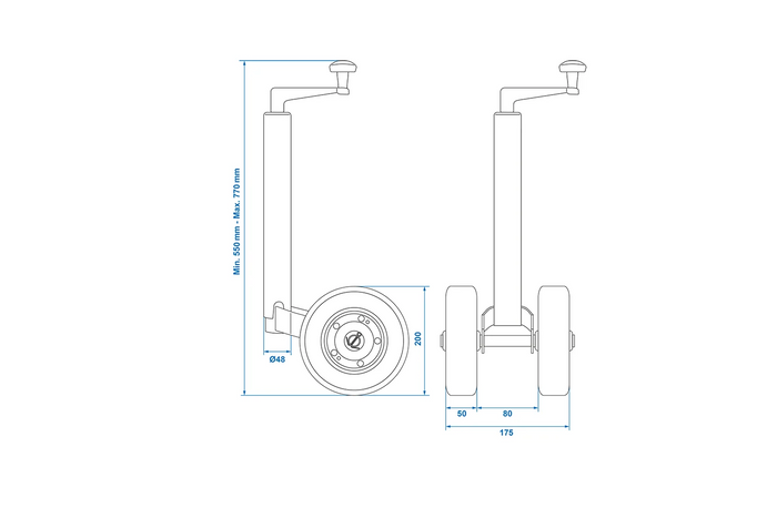 Τροχός jockey ProPlus 341508V02 150kg 48mm 550-770mm