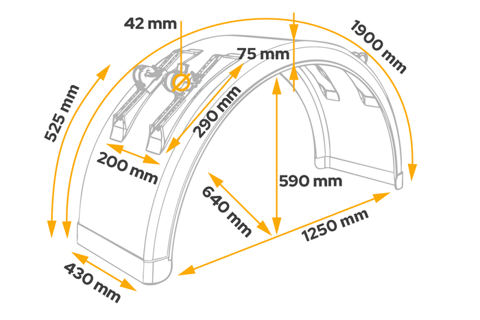 Φτερό για ρυμουλκούμενο 19,5-22,5" DOMAR DK3075, θόλος τροχού 1250/430mm με βάσεις στήριξης