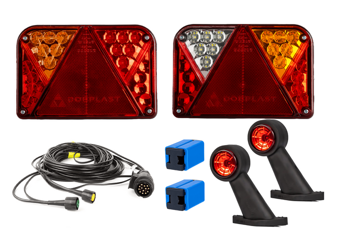 Σετ φώτων: Πίσω φώτα LED DOBPLAST DPT35 + πλευρικά φώτα σήμανσης LED FRISTOM FT-009 + καλωδίωση MANTES 4,5m 7 επαφών