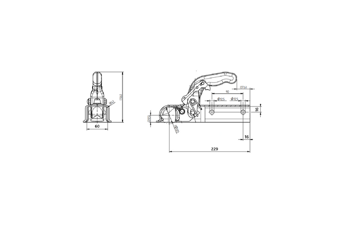 Ρυμουλκούμενο KNOTT KQ14-B με σφαιρική ράβδο έλξης για ρυμουλκούμενο 1400kg με τετράγωνη ράβδο έλξης 60mm