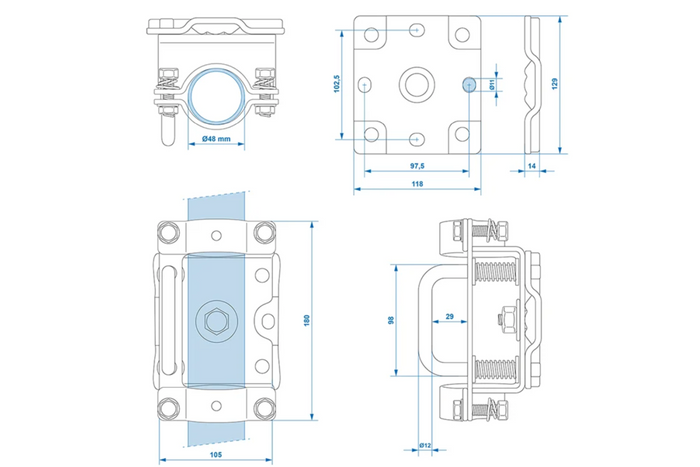 Σφιγκτήρας για τροχό jockey ProPlus 341532V01 με λειτουργία κλίσης 48mm
