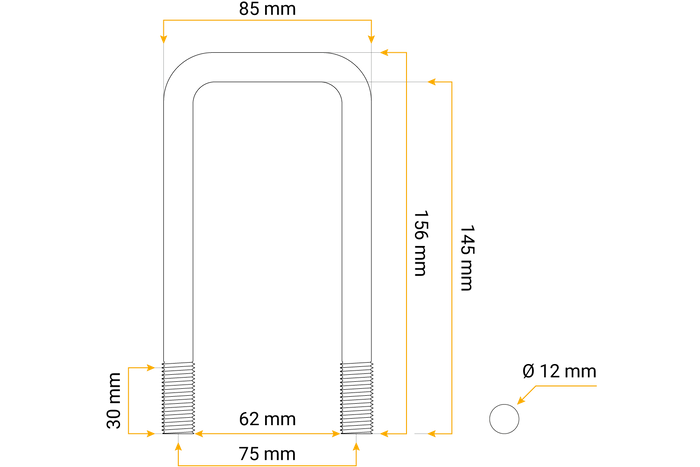 Μπουλόνι U με παξιμάδια και ροδέλες M12 145/62/145